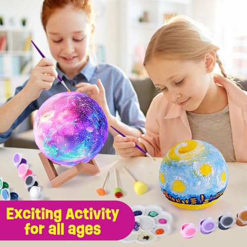 Paint Your Own Moon Lamp Kit, Cool Gifts DIY 3D Moon Night Light, Arts and Crafts for Kids Ages 8-12, Space Art Supplies C...