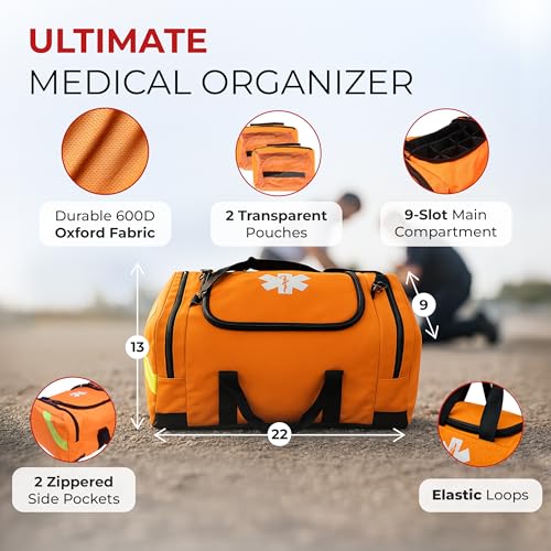 Large EMT Trauma Bag – Fully Stocked First Aid Kit with Tourniquet, Gauze, CPR Mask, Trauma Shears & Emergency Medical Sup...