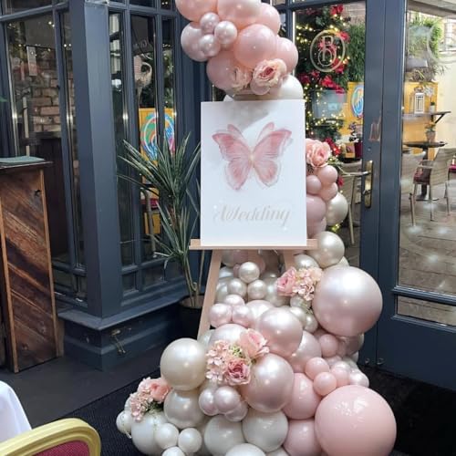 Double Stuffed Pearl White and Pink Balloons, 50pcs Double Stuffed Pearl Sand White Dusty Retro Pink Latex Balloons for Wo...