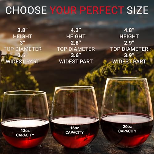 Bravario Unbreakable Stemless Plastic Wine Glasses | Reusable | Shatterproof 100% Tritan Plastic | Dishwasher-Safe | BPA-f...