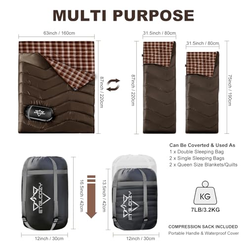 ETGLCOZY 2 Person Double Sleeping Bag for Adults-XL Queen Size Lightweight Compact Thermolock Draft Tube Flannel Liner Mac...