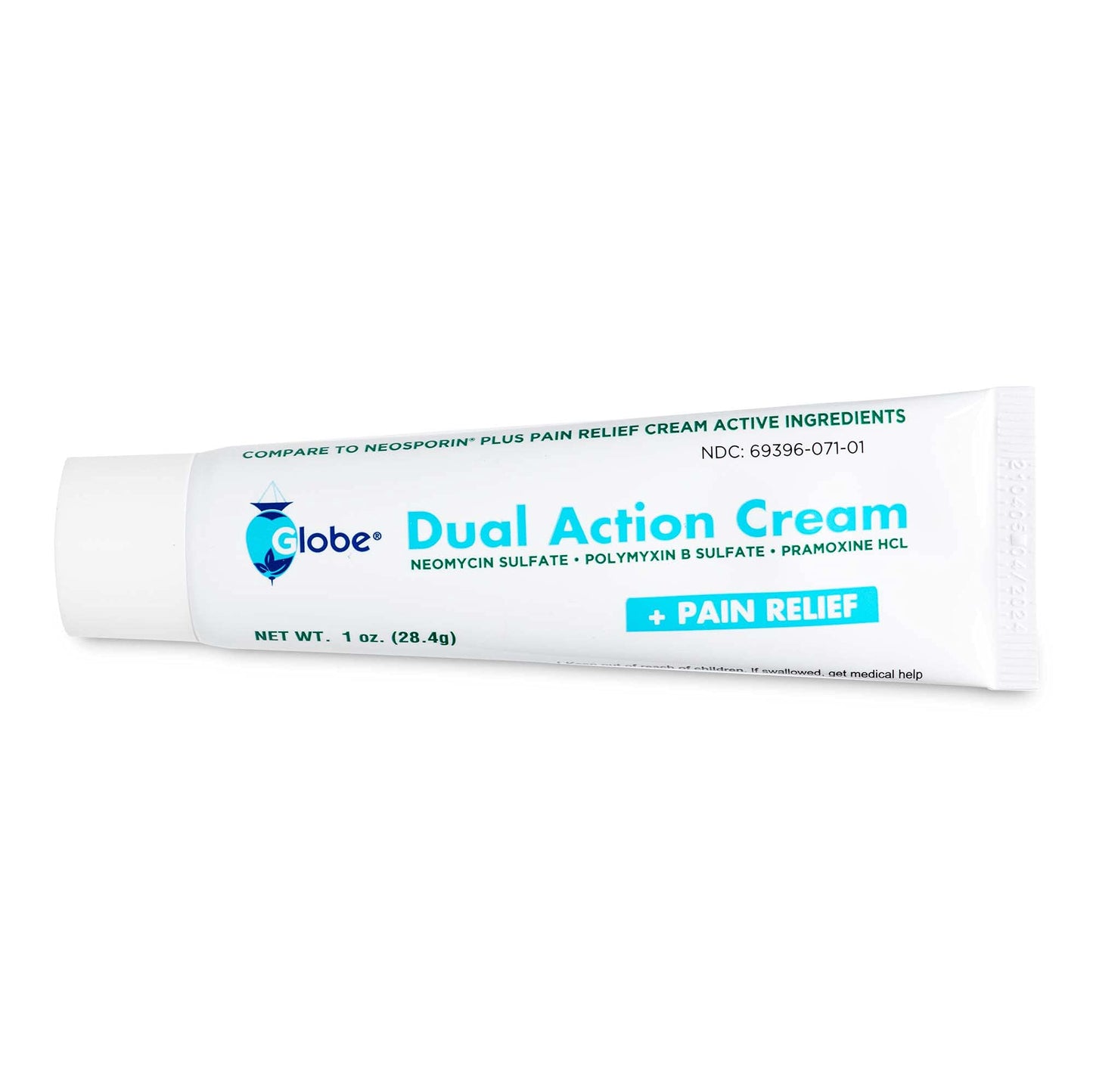 (4 Pack) Globe Dual Action First Aid Antibiotic Cream + Pain Relief, Neomycin, Polymyxin B, Pramoxine HCl, Soothes Painful Cuts, Burns and Scrapes, 24 Hour Infection Protection