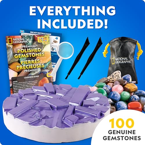 National Geographic Gigantic Gemstone Dig Kit – Excavate 100 Real Gems from a Giant Dig Brick, Gem Mining Kit for Kids, ST...
