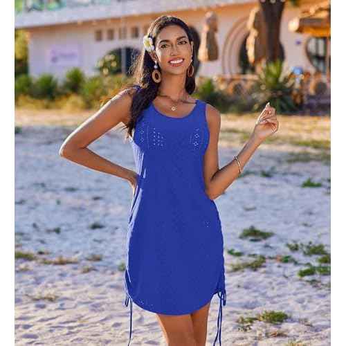 AI'MAGE Swimsuit Cover Ups for Women Crochet Sleeveless Swimsuit Coverup Drawstring Tank Dress S-XXL