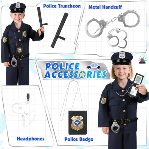 IVENRXIU Police Costume for Kids, Cop Pretend Play Toys for Dress Up, Role Play Set with Handcuffs, Flashlight, Police Bad...