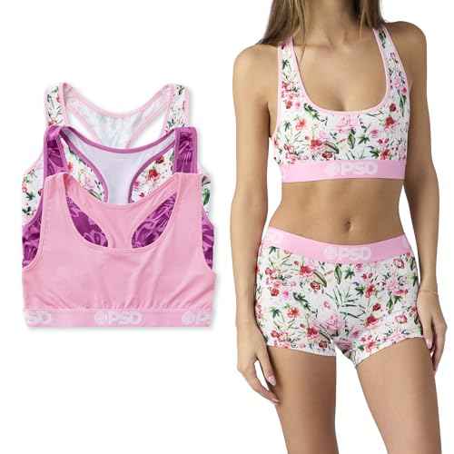 PSD Underwear Womens Sports Bra - Floral Print, Medium Support Sports Bras for Women, Womens Racerback Sports Bras