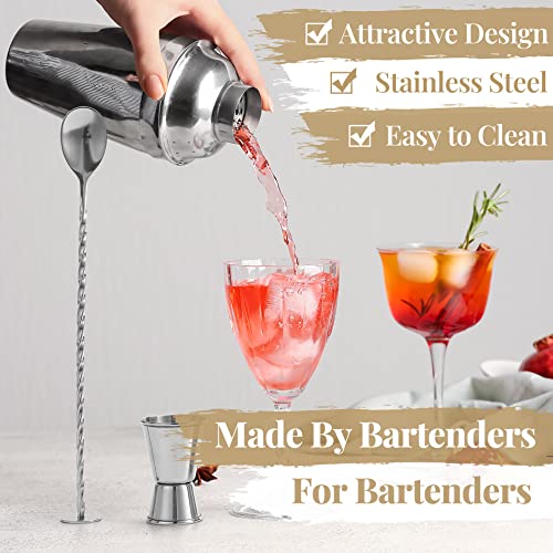 Premium Mixology Cocktail Shaker Set | 4 Piece Bar Tool Set, Silver Bar Set Cocktail Shaker Set for Drink Mixing - Include...