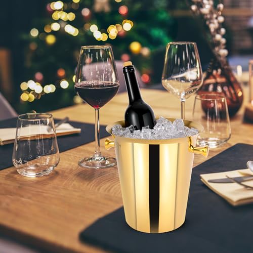 5 Liter Outdoor Gold Ice Bucket with Scoop, Stainless Steel Ice Bucket, Cocktail Bar Wine Party Beverage Cooler, Champagne...