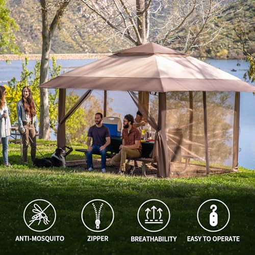 CROWN SHADES Gazebo Mosquito Net for 10 x 10 Pop Up Canopy - Patio Gazebo Mesh Sidewall with Zipper for Outdoor Tent, Gard...