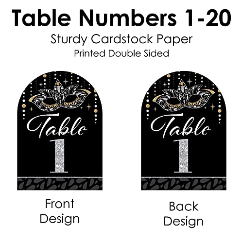 Big Dot of Happiness Masquerade - Venetian Mask Party Double-Sided 5 x 7 inches Cards - Table Numbers - 1-20