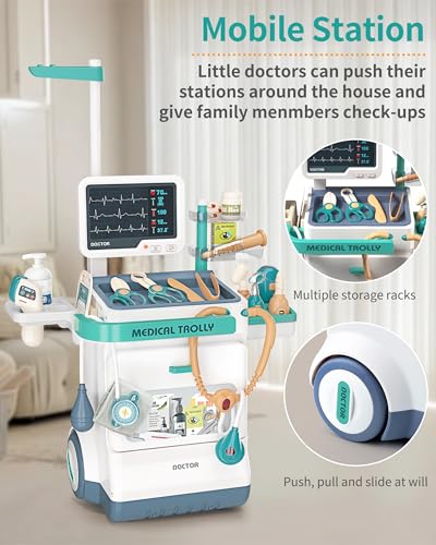Jovow Doctor Kit for Kids, Pretend Medical Station Set for Boys & Girls,Pretend Medical Kit Toy, Mobile Cart with Sound an...