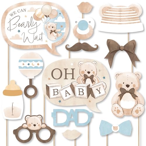 Big Dot of Happiness We Can Bearly Wait - Teddy Bear Baby Shower Photo Booth Props Kit - 20 Count