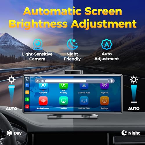 JATAZA 10.26" Wireless Apple CarPlay Android Auto Car Screen - Secure Strong Bracket, 4K Dash Cam, GPS Navigation, HD Touc...