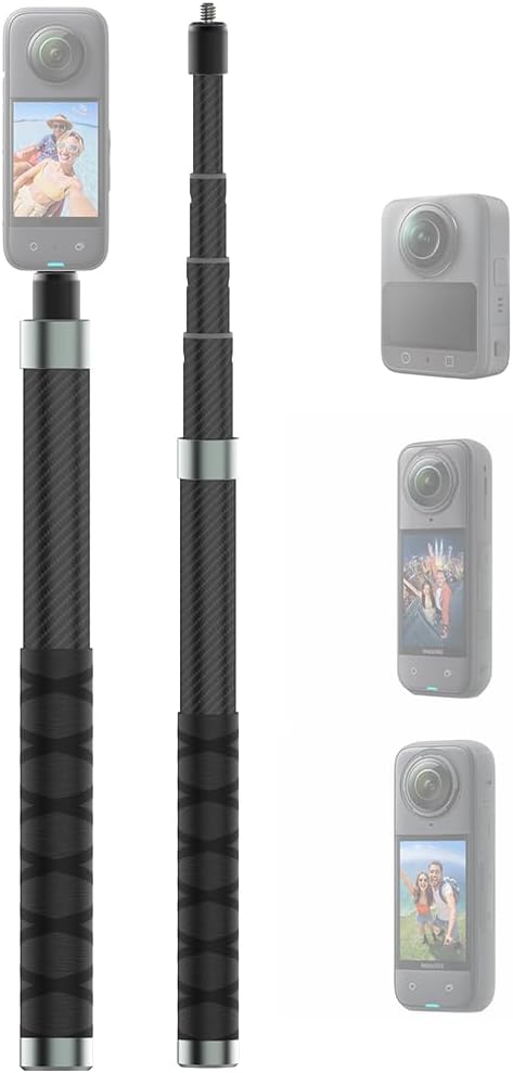 NEOSOU 110cm/43.3-inch Invisible Selfie Stick Pole, Carbon Fiber Extension Rod for Insta360 X5 X4 X3 DJI Osmo 360 Nano, Li...