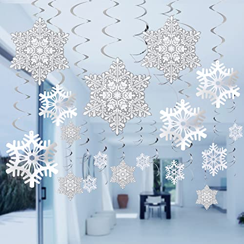 Ouddy Life 51 Pcs Christmas Snowflake Swirl Hanging Decorations, White Silver Snowflake Ornaments Decorations for Christma...