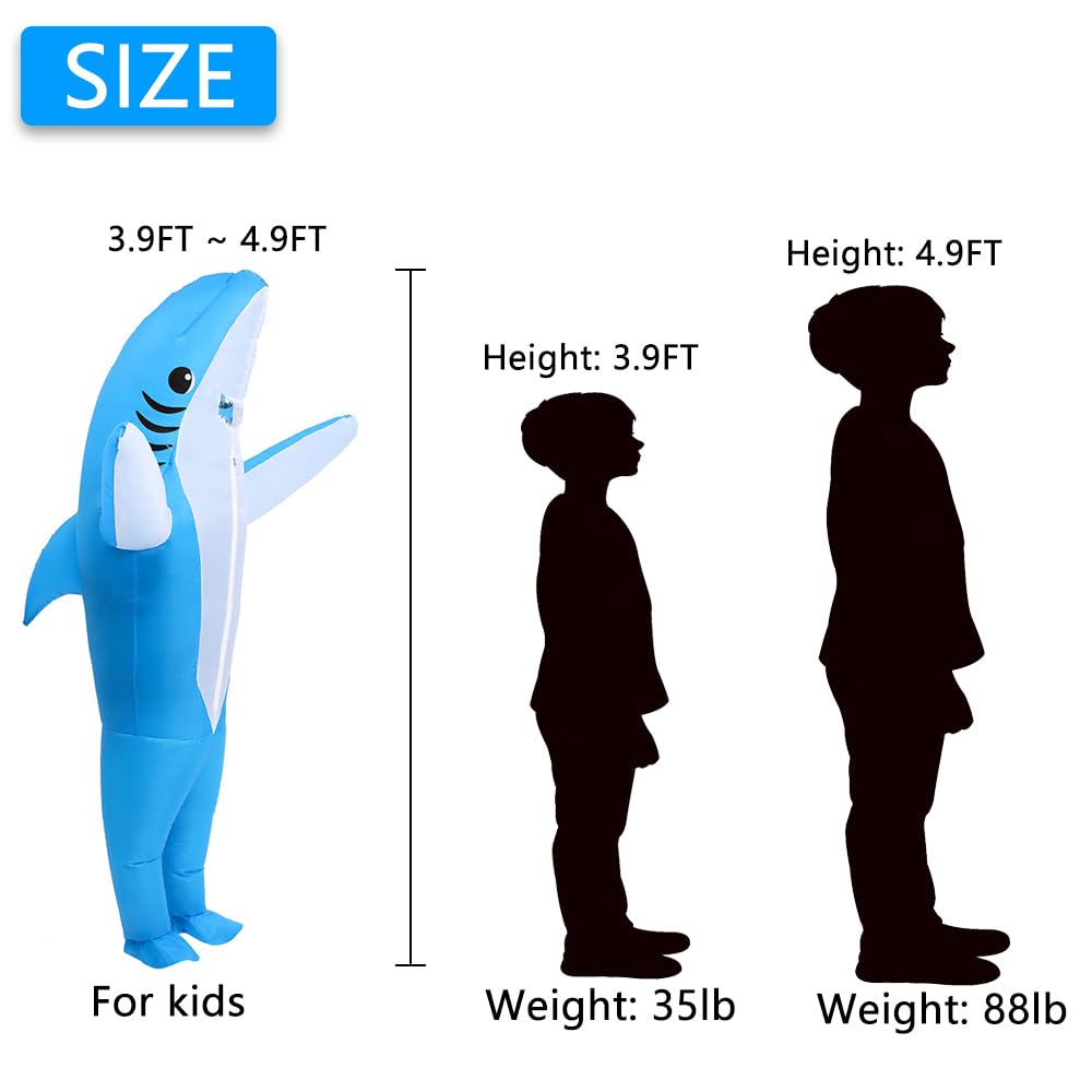 KMiKE Inflatable Shark Costume for Kids Funny Halloween Costumes Fantasy Cosplay Blow up Costume (Blue, Kid)