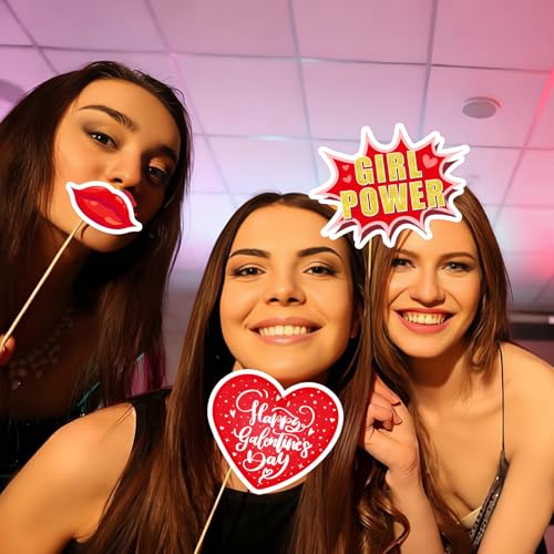 JXYCBZYing Red and Gold Galentine's Day Photo Booth Props - Pack of 24 | Galentines Day Props for Photography, Lovers Self...