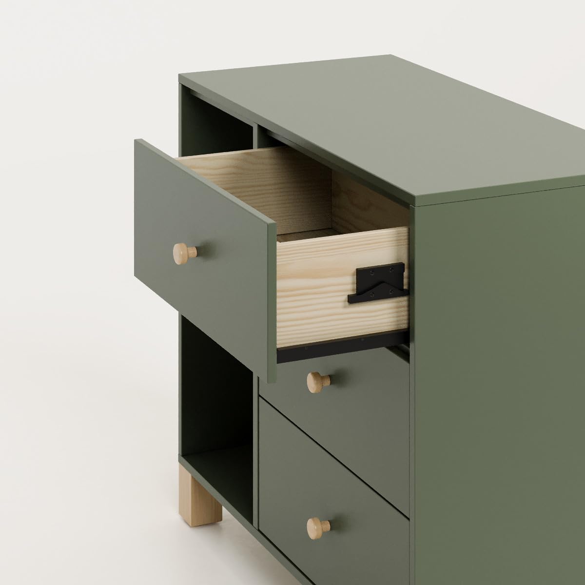 Storkcraft California 3 Drawer Combo Dresser (Olive with Driftwood) – GREENGUARD Gold Certified, Interlocking Drawer System, Pre-Installed Drawer Tracks for Easier Assembly, Spacious Cabinet