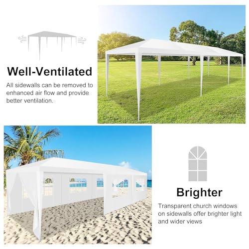 HOTEEL 10x30 Party Tent Outdoor Canopy Tent with Removable Sidewalls, White Tents for Parties Waterproof for Carpas Gazebo...