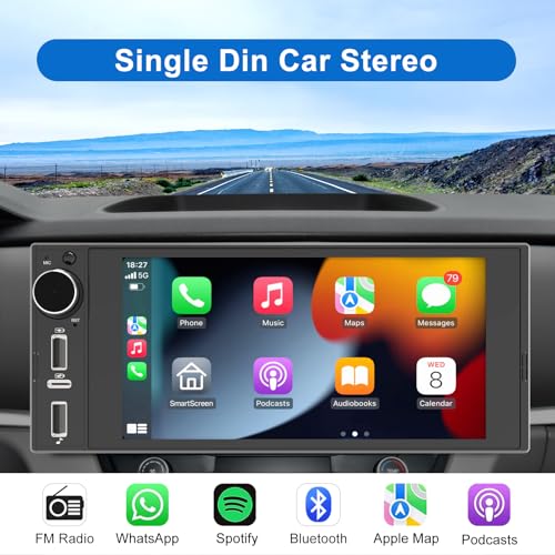Single Din Touchscreen Radio Wireless Apple Car Play Wireless Android Auto, 6In Single Din Car Stereo with Mirror Link Blu...