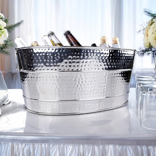 BREKX Aspen Heavy-Duty Oval Stainless Steel Drink Cooler for Parties - Metal Large Ice Bucket for Drinks, 25-Quart (30-Bot...