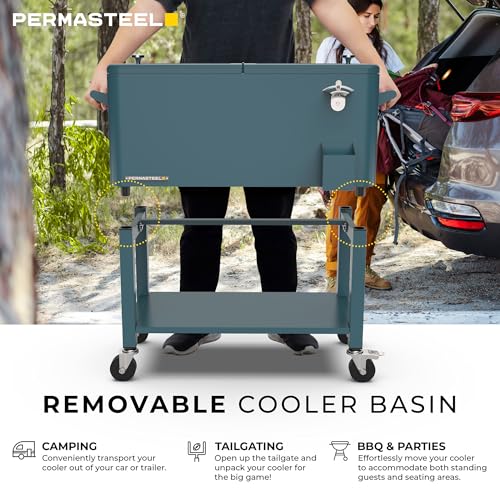 Permasteel Party Cooler with Divider, Removable Basin, Spacious 80-Qt Capacity, Chills 36hrs, Serving Tray, Rolling Ice Ch...