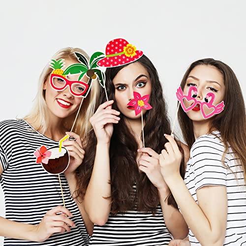 PHOGARY Luau Party Decorations Luau Photo Booth Props Kit, 30PCS Hawaiian Themed Party Decorations Tropical Tiki Party Fav...