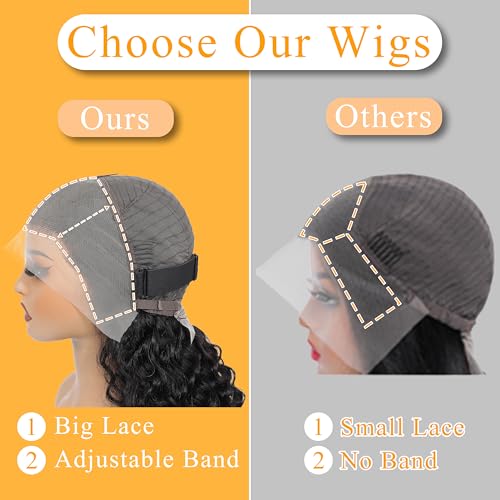 13x4 Deep Wave Lace Front Wigs Human Hair 200% Density Black Curly Human Hair Wig Short Natural Wigs for Black Women Transparent Lace Frontal Wig for Daily Wear 18 Inch