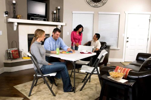 LIFETIME 280228 37-Inch Square Fold-in-Half Table, White Granite Top with Gray Frame