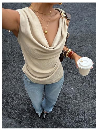 Verdusa Women's Draped Cowl Neck Ruched Sleeveless Tank Top Going Out Tops Elegant Brunch Outfit