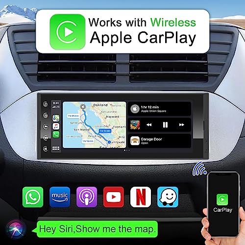 6.9 Inch Single Din Car Stereo with Wireless Apple CarPlay & Wireless Android Auto, Single Din Touchscreen Radio, Android ...