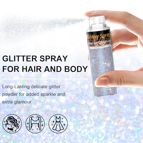 Hair and Body Glitter Spray, 1PC Glint-Rainbow Glitter Hairspray Dry Powder Makeup for Clothes, Festival Rave Prom Loose S...