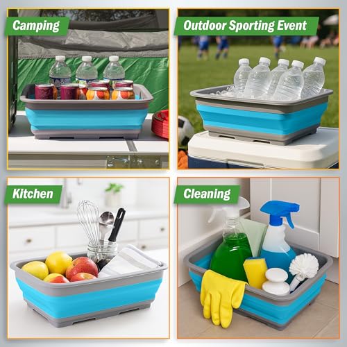 Collapsible Bucket for Cleaning - 7.27L Foldable Wash Bin Dish Tub - Collapsible Wash Basin or Camping Sink for Beach, Tai...