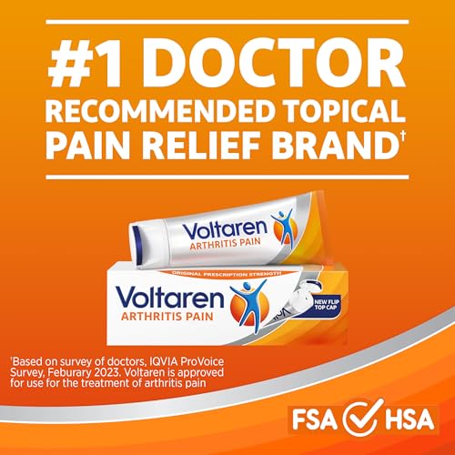 Voltaren Arthritis Pain Relief Gel, Diclofenac Sodium, 1% (NSAID), Clinically Proven Powerful Pain Reliever with Easy Open Flip Top Cap, No Prescription Needed, 5.3oz