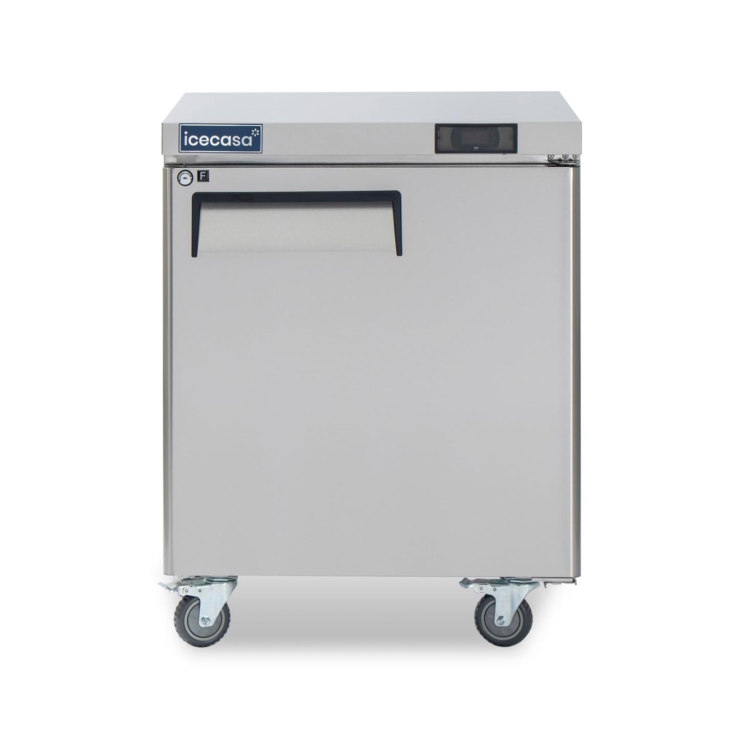 ICECASA 27" W Commercial Freezer Worktop Undercounter Single Door Stainless Steel Counter Fan Cooling Freezer 7 Cu.ft for Restaurant, Bar, Shop, etc