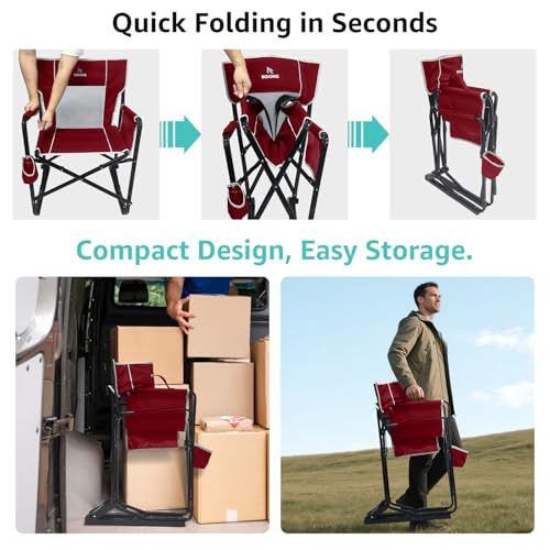 Rocking Camping Chair Rocker, Folding Chair Lawn Chairs with Cup Holders Foldable Outdoor Freestyle Cinnamon