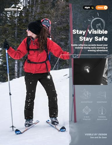 Moosehill Women's Ski Snow Pants: Fleece Lined Waterproof Insulated Softshell for Winter Outdoor Hiking with 5 Pockets