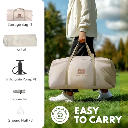 Inflatable Tents for Camping, Blow Up Tent with Hand Pump, 3-4 Person Air Glamping Tent with Canopy, Easy Setup 4 Season W...