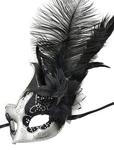 Awlsyj Women's Feather Masquerade Mask Venetian Halloween Mardi Gras Costumes Party Ball Prom Mask