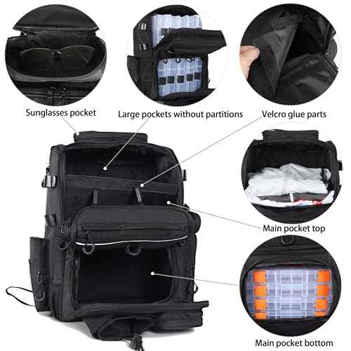 Fishing Tackle Backpack With Rod Holders, Large 40L Fishing Backpack for Camping, Hiking