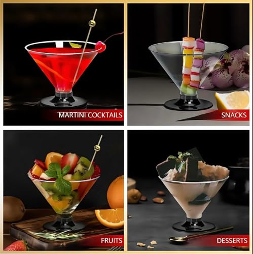 ZERUIDM 50 Clear Disposable Plastic Martini Glasses for Parties 5oz, with 100 Cocktail Picks Bundle, Martini Cups for Wine...
