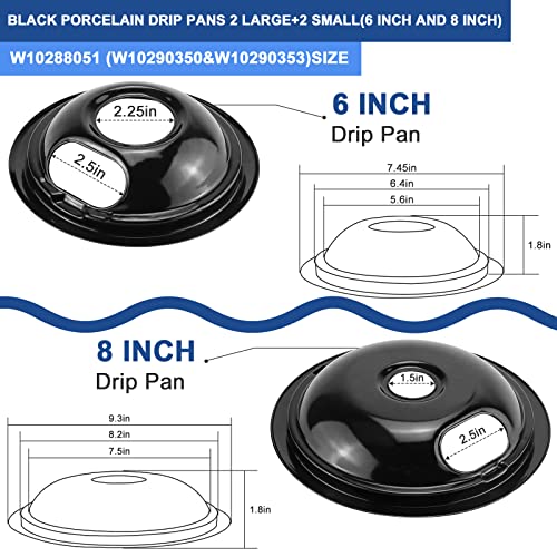 W10290350 W10290353 Porcelain Burner Drip Pans and MP22YA Electric Range Stove Element Set Replacement for Ama-na Whirl-po...