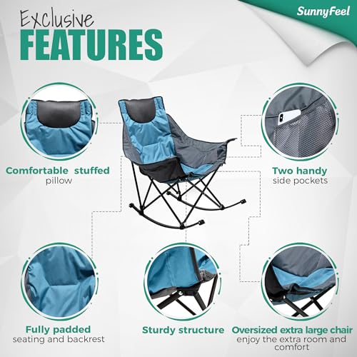 SUNNYFEEL Oversized Rocking Camping Chair, Fully Padded Patio Chair with Side Pocket, High Back Portable Lawn Recliner wit...