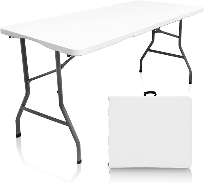 CAMP SOLUTIONS Plastic Folding Table, 5 FT Folding Table, Plastic Portable Tables for Dining Parties Card Picnic Camping, ...