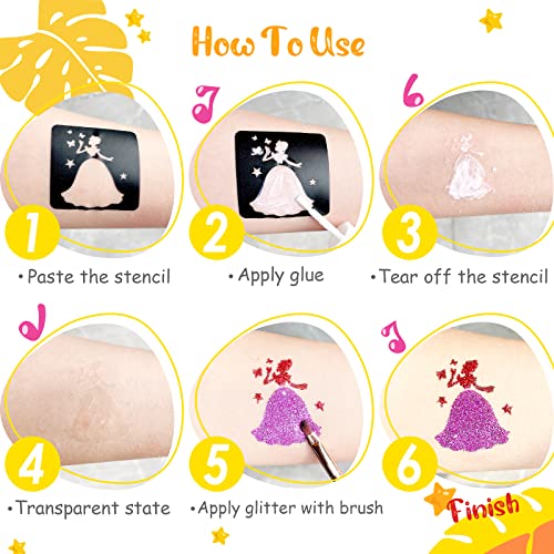 Temporary Glitter Tattoo Kids, Eleanore's Diary 31 Glitter Colors,165 Unique Stencils,2 Glue,4 Brushes,Adults & Kids Arts ...