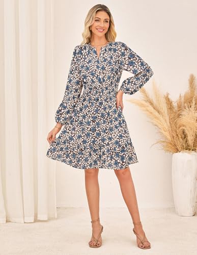 GRACE KARIN Fall Dresses for Women 2025,Casual Long Sleeve Mini Dress, Floral Wedding Guest Dress with Pockets