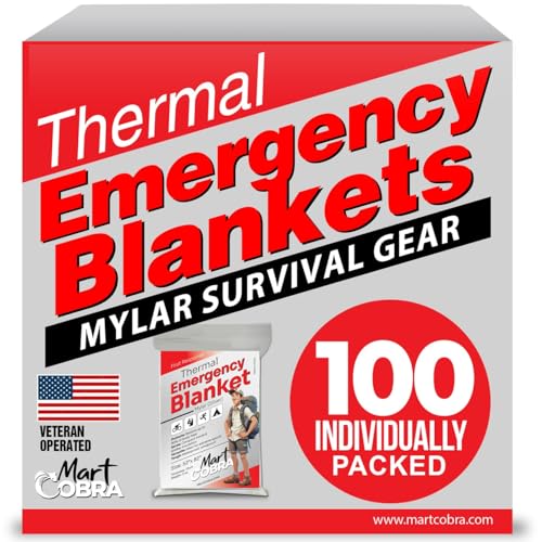 Mart Cobra Emergency Blanket 100-Pack | Reflective Thermal Blanket | Survival Gear | Lightweight Mylar Blankets | Retains ...