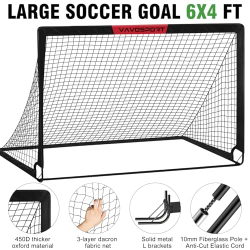 VAVOSPORT Soccer Goal, 2 of 6'x4' Kids Soccer Goals for Backyard Set, Portable Pop Up Soccer Net, Practice Soccer Training...