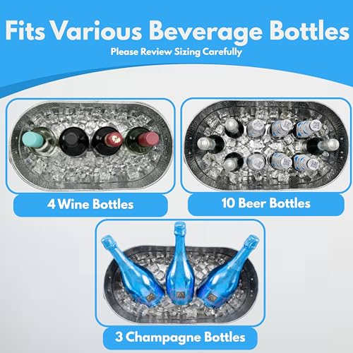 2 Pack Galvanized Tub with Handles - Beverage Tub with 2 Ice Scoops, 3 Gallon Ice Bucket for Parties, Metal Drink Buckets ...