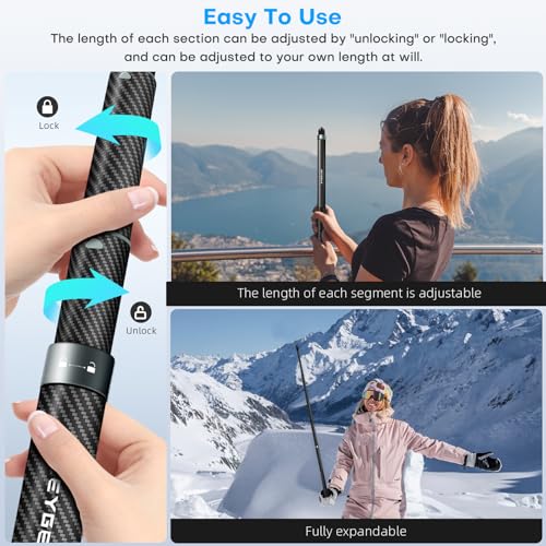 REYGEAK 59 Inch Invisible Selfie Stick for Insta360 X4,Extension Selfie Pole with 1/4 Screw,Carbon Fiber Waterproof Long M...